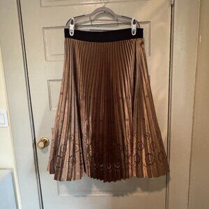 Bronze shimmer laser cut midi-skirt